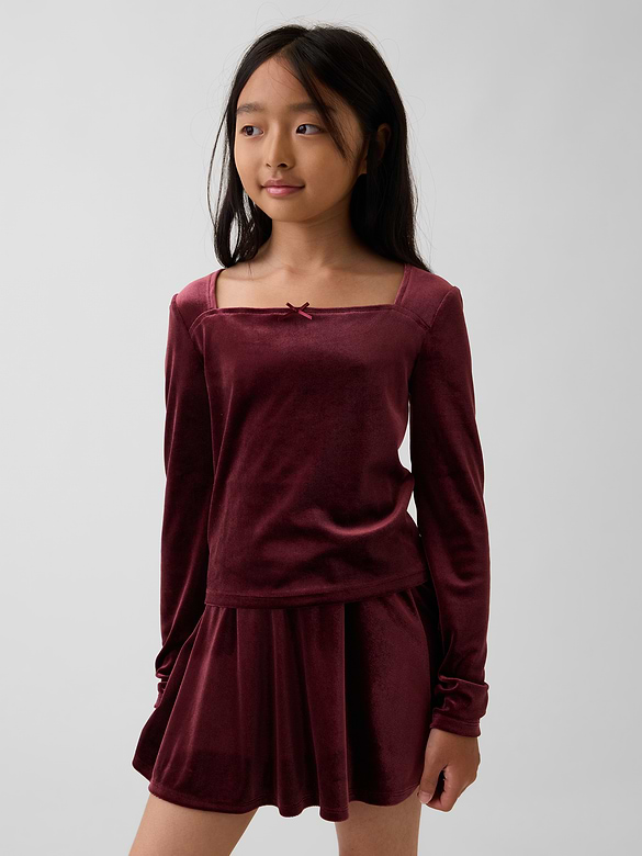 Kids Velour Square-Neck Top