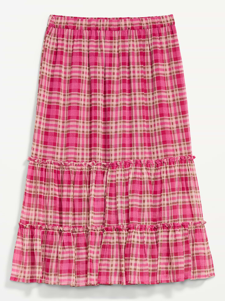 Image 1 of 6, elasticized pull-on waist, shirred tiered skirt, Product #1188712