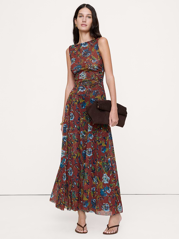 Mesh Boat-Neck Maxi Dress