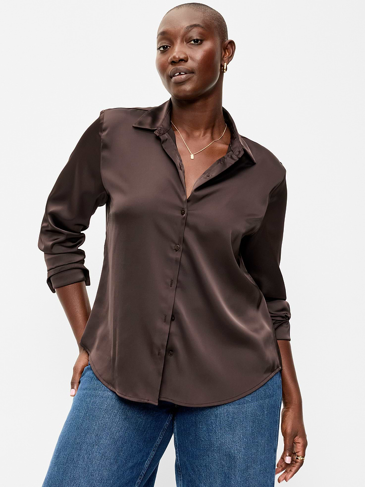 Image 5 of 6, Satin Button-Down Shirt