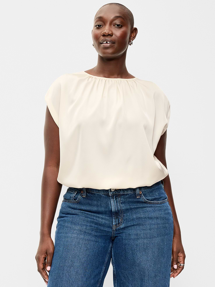 Image 5 of 9, Boatneck Drapey Bubble-Hem Top