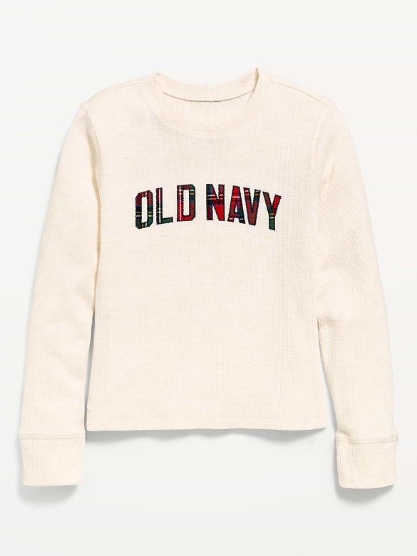 Long-Sleeve Logo Graphic Waffle-Knit T-Shirt for Girls
