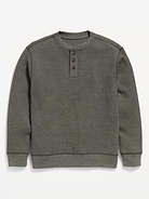 Image 1 of 3, crew neck, long sleeves, select colors feature three-button henley placket, Product #1184469