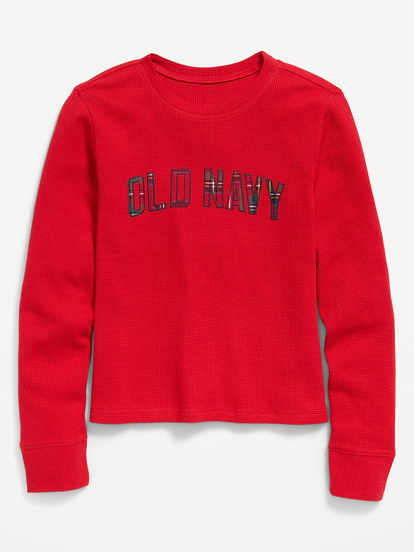 Long-Sleeve Logo Graphic Waffle-Knit T-Shirt for Girls