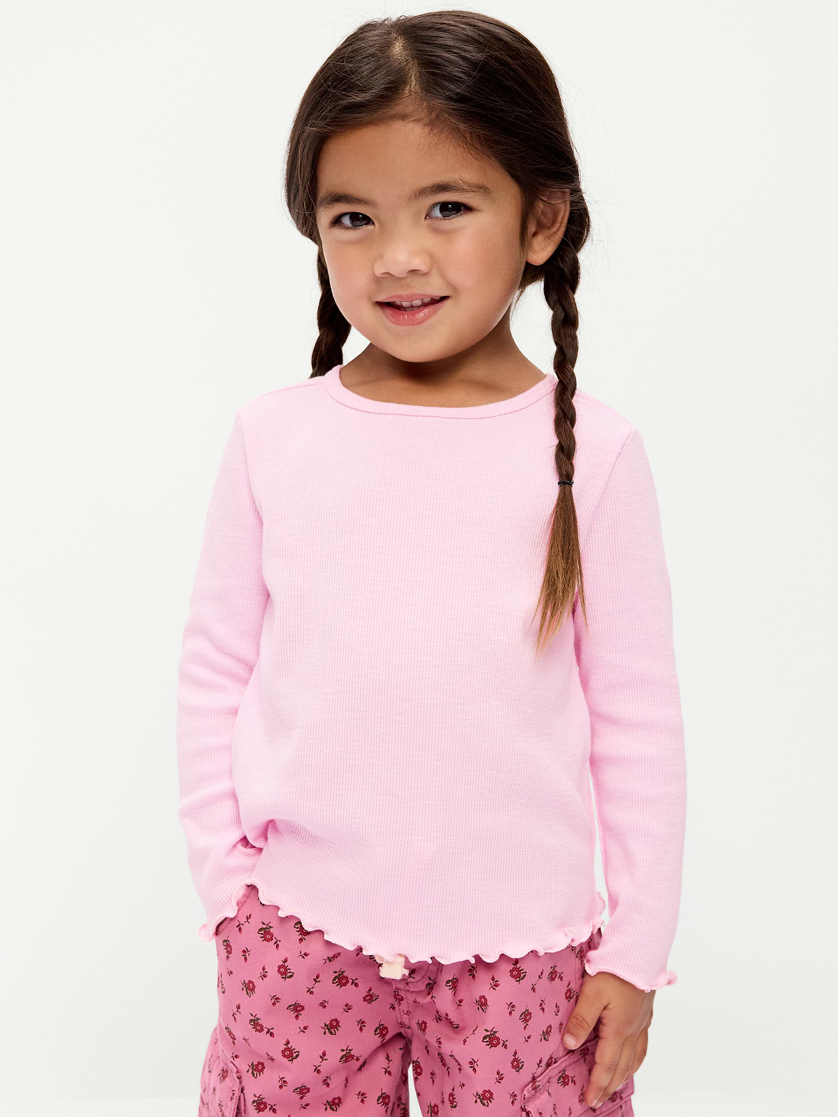 Image 1 of 3, crew neck, long sleeves, lettuce edge cuffs and hem, all-over print, Product #1184938