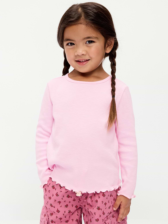 Fitted Long-Sleeve Ribbed T-Shirt for Toddler Girls