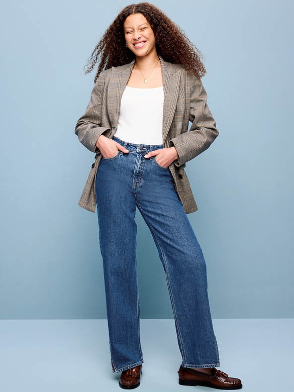 Extra High-Waisted Twisted Seam Wide-Leg Jeans