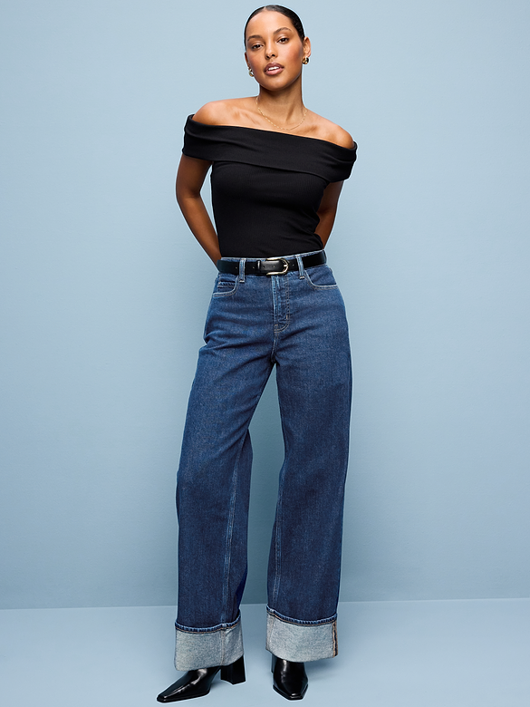 Curvy Extra High-Waisted Cuffed Wide-Leg Jeans