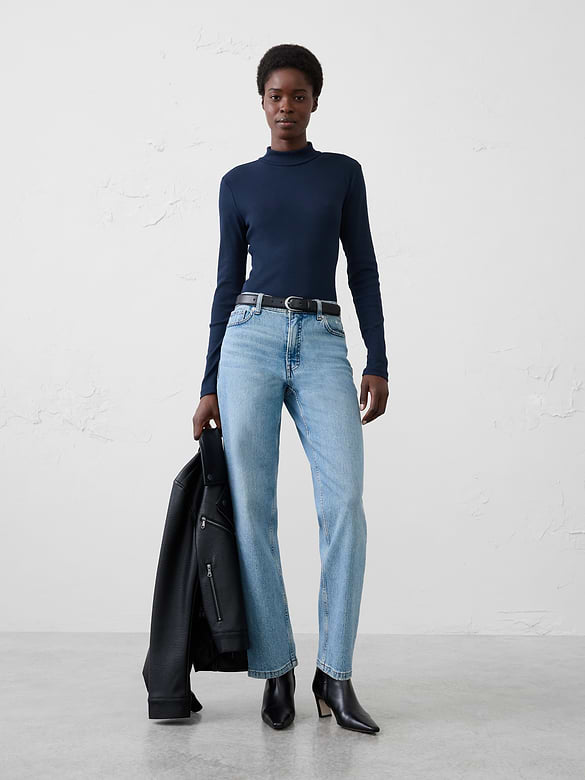 Ribbed Mock-Neck Top