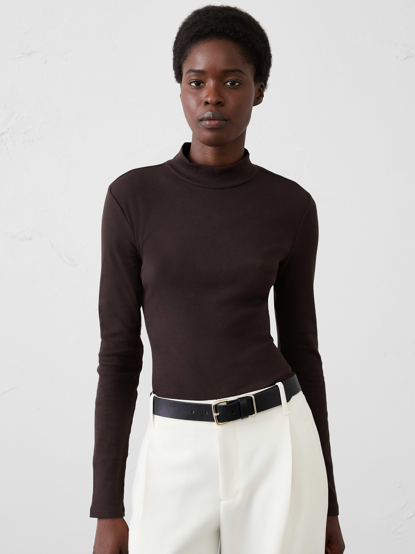 Image 3 of 4, Ribbed Mock-Neck Top