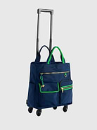 Image 1 of 1, The Jet 360° Roller Tote is ready to roll wherever your day takes you, combining chic style with travel-friendly function., Designed with smooth 360° spinner wheels, double handles, and an extending roller handle, this tote makes navigating airports, workdays, and weekend getaways feel effortless., Multiple exterior and interior pockets keep all your essentials neatly organized, while the top zip closure helps everything stay secure on the go., Finished with playful contrast trim, gold-tone hardware, and a stylish tassel zipper pull, the Jet 360° Roller Tote adds a fun pop of personality to every trip.