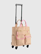 Image 1 of 1, The Jet 360° Roller Tote is ready to roll wherever your day takes you, combining chic style with travel-friendly function., Designed with smooth 360° spinner wheels, double handles, and an extending roller handle, this tote makes navigating airports, workdays, and weekend getaways feel effortless., Multiple exterior and interior pockets keep all your essentials neatly organized, while the top zip closure helps everything stay secure on the go., Finished with playful contrast trim, gold-tone hardware, and a stylish tassel zipper pull, the Jet 360° Roller Tote adds a fun pop of personality to every trip.