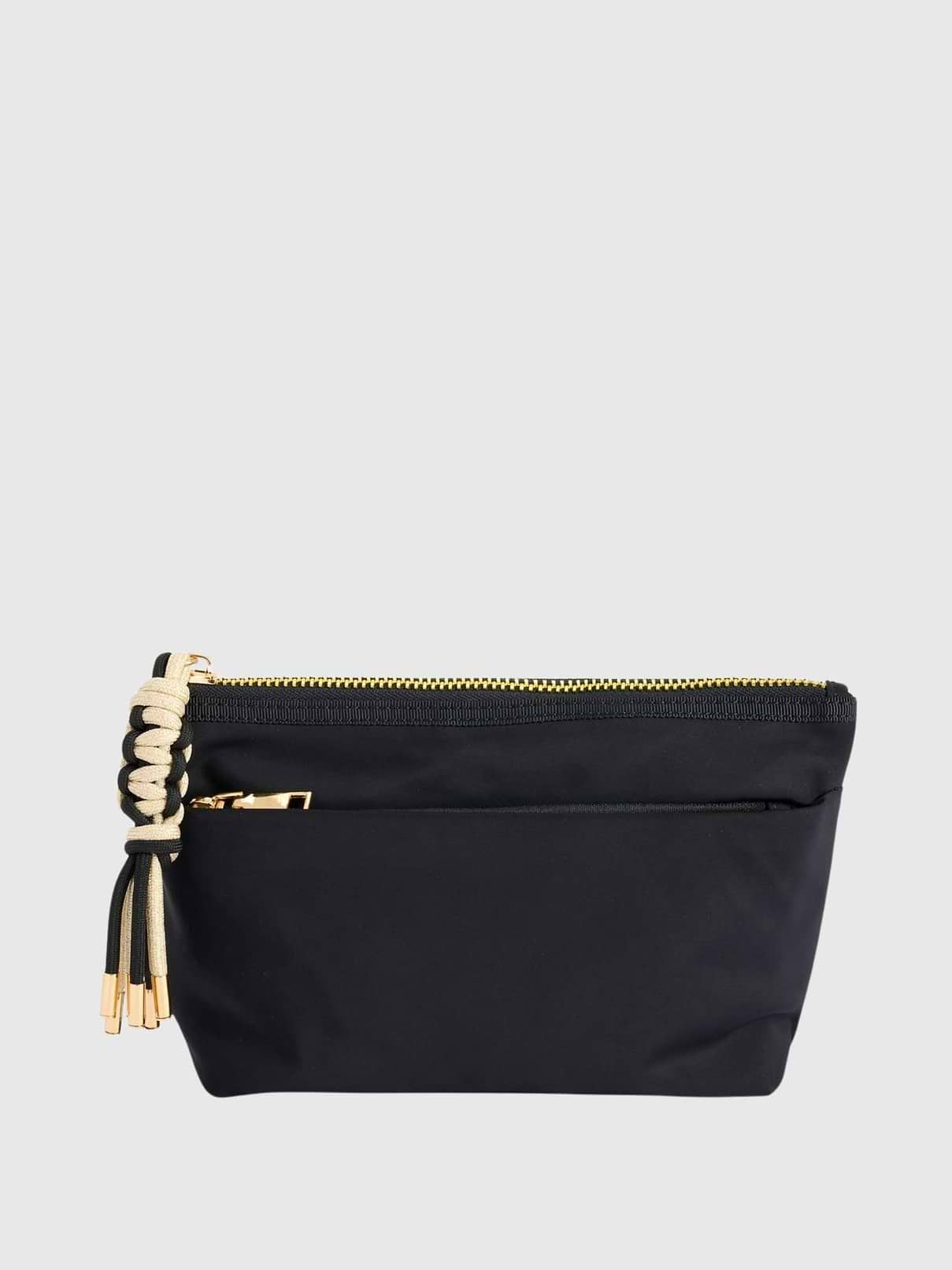 Image 1 of 2, Take your on-the-go organization to new heights with the Jet Zip Pouch., This sleek and sporty design features a top zip closure, one inner zip pocket, two inner slip pockets, and a convenient outer zip pocket for easy access., It’s crafted from durable nylon and accented with eye-catching paracord zipper pulls and gold hardware., Whether stashing travel essentials, tech accessories, or everyday must-haves, the Jet Zip Pouch keeps it all zipped up in style.