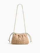 Image 1 of 6, Supersoft cable-knit pouchette., Worn hand-held, crossbody or over-the-shoulder., Shoulder strap., Drawcord closure at top., Product #1186129