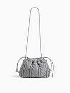 Image 1 of 6, Supersoft cable-knit pouchette., Worn hand-held, crossbody or over-the-shoulder., Shoulder strap., Drawcord closure at top., Product #1186129