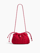 Image 1 of 6, Supersoft cable-knit pouchette., Worn hand-held, crossbody or over-the-shoulder., Shoulder strap., Drawcord closure at top., Product #1186129