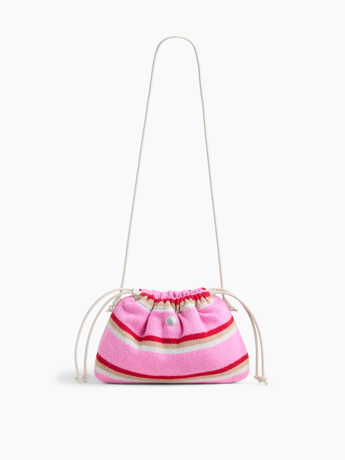 Image 1 of 6, Supersoft pouchette bag., Worn hand-held, crossbody or over-the-shoulder., Vegan leather shoulder strap., Drawcord closure at top., Product #1186131