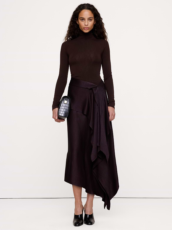 Asymmetric Hammered Satin Ruffle Skirt