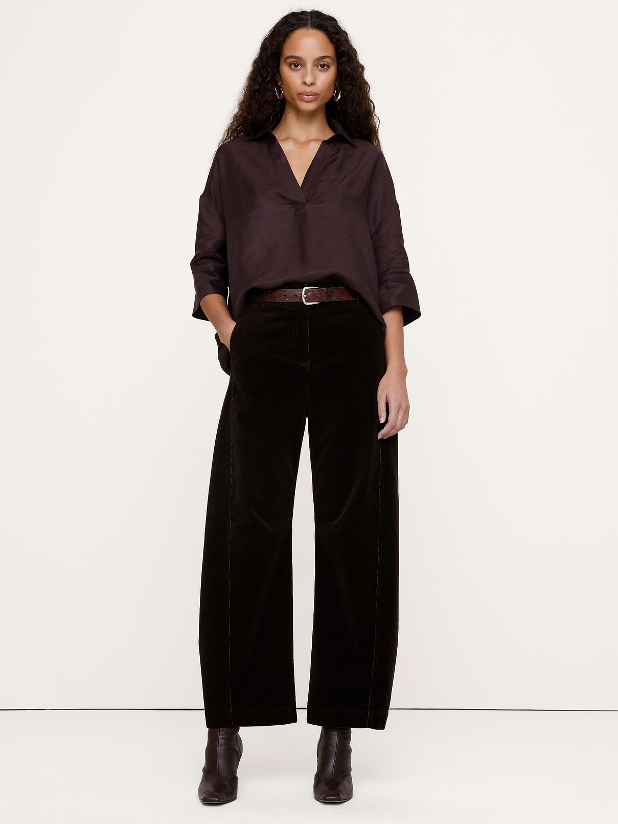 Viscose-Linen Popover Shirt