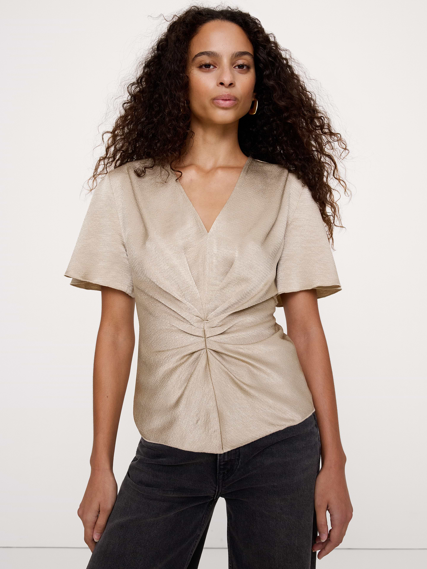 Image 3 de 5, Haut en satin martelé à taille froncée