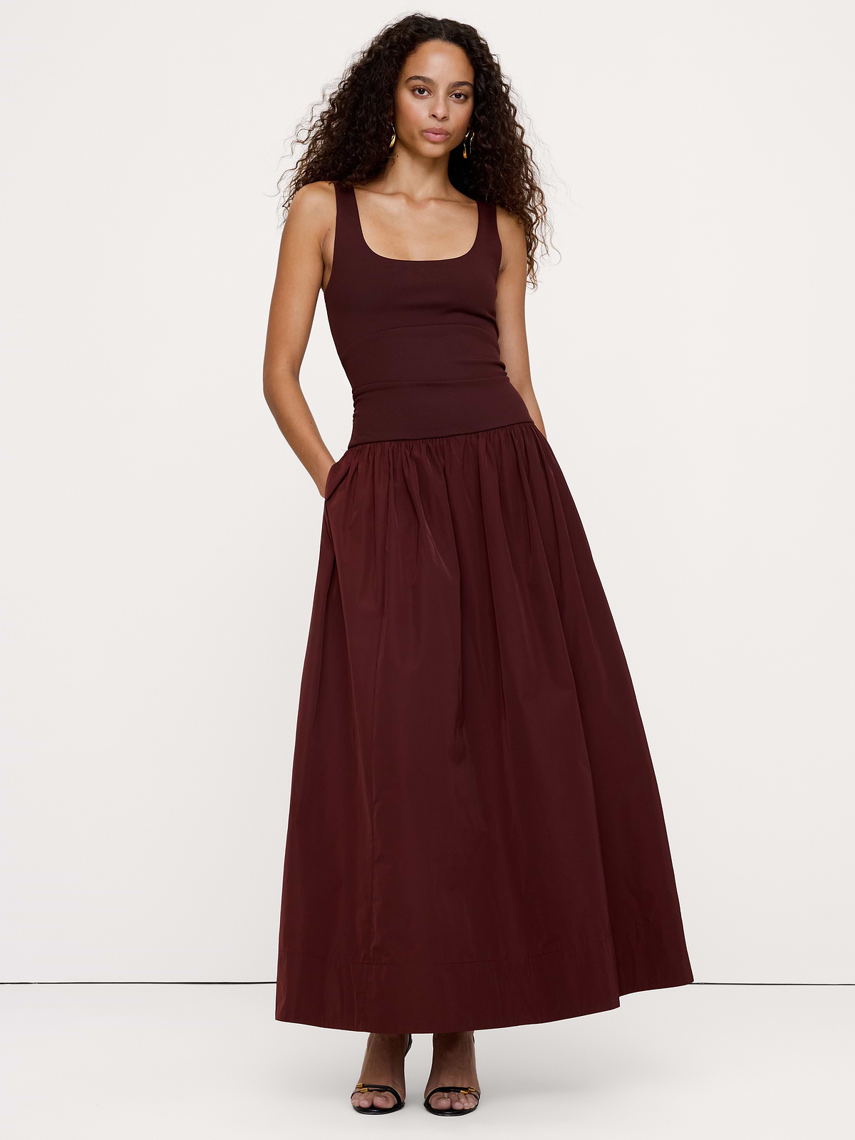 Jersey + Taffeta Halter Maxi Dress
