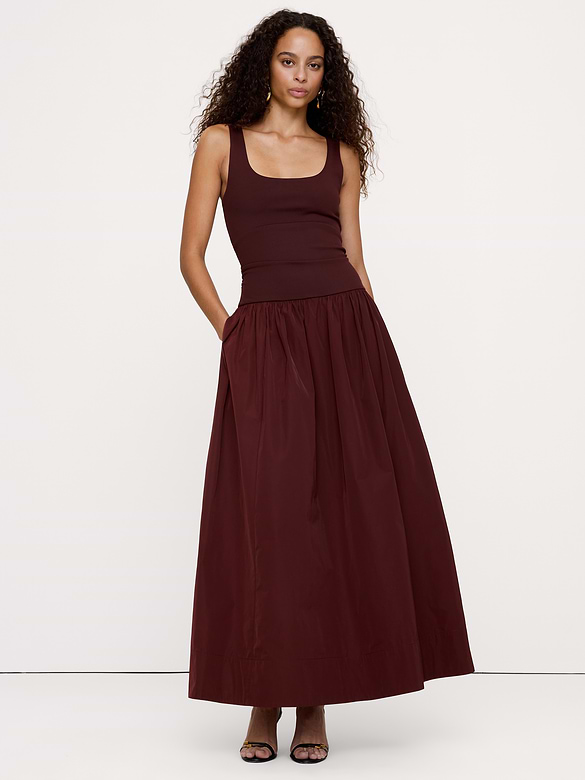 Jersey + Taffeta Halter Maxi Dress