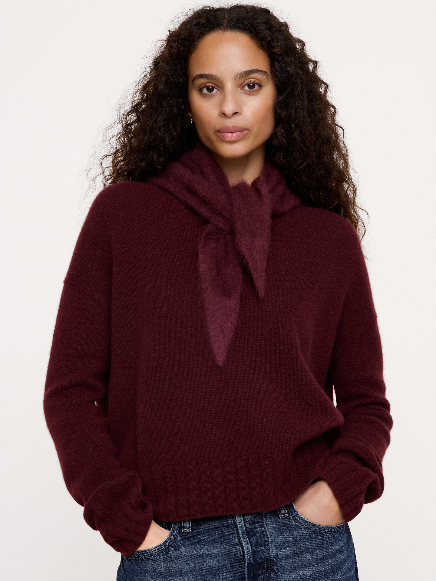 Image 6 of 6, Brushed Wool-Cashmere Triangle Scarf