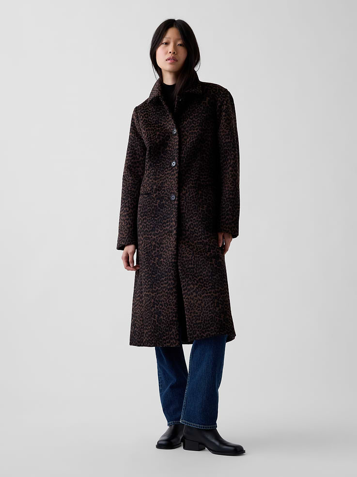 Image 2 of 7, Wool-Blend Leopard Coat