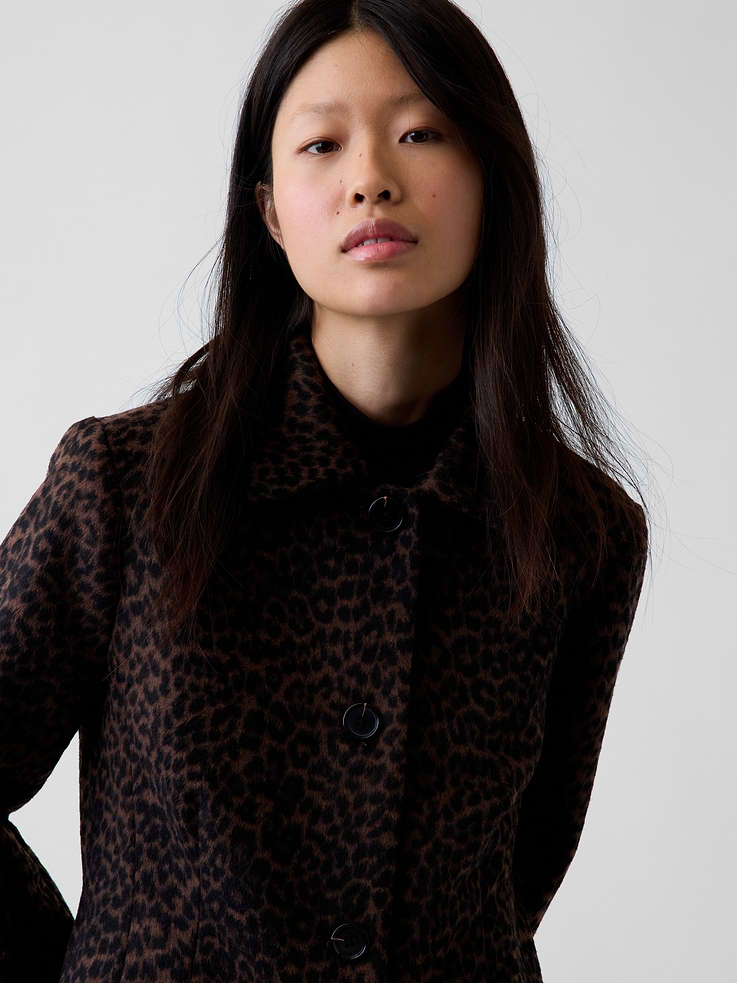 Image 5 of 7, Wool-Blend Leopard Coat