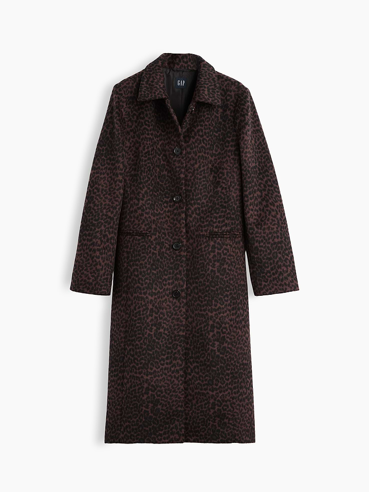 Image 7 of 7, Wool-Blend Leopard Coat