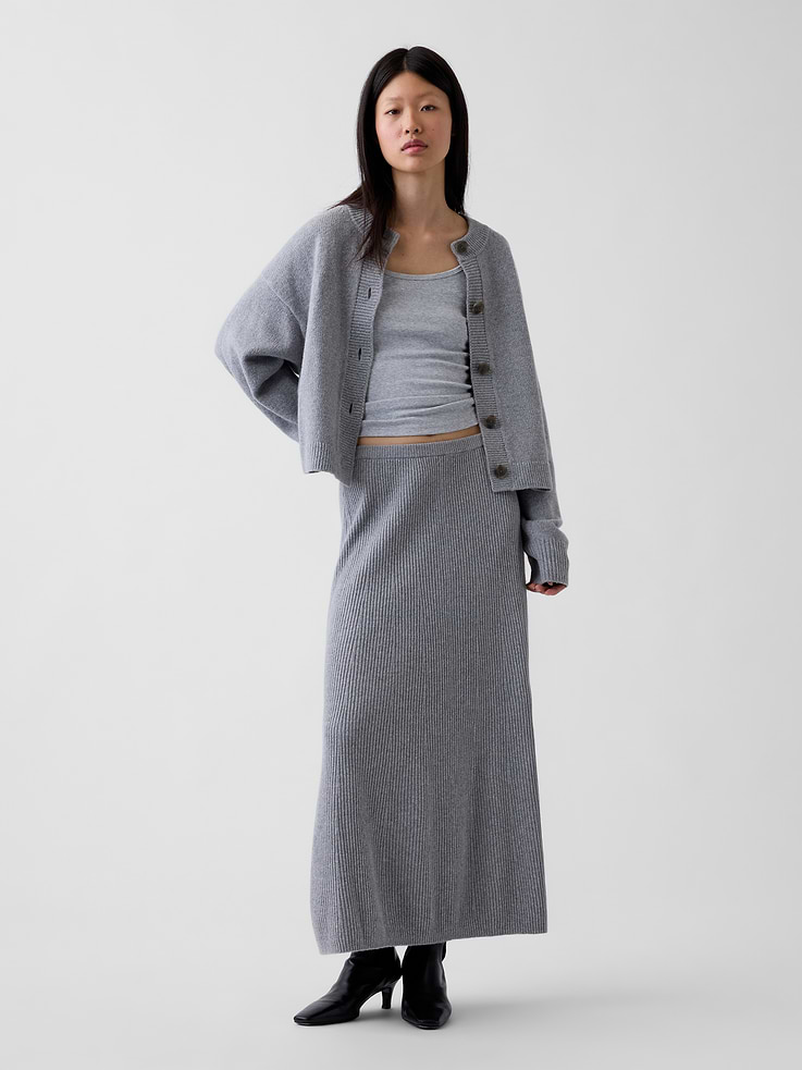 Image 1 of 6, Supersoft, ribbed knit cotton-blend easy pull-on maxi sweater skirt., Elasticized waist., Side slit., Product #1182626