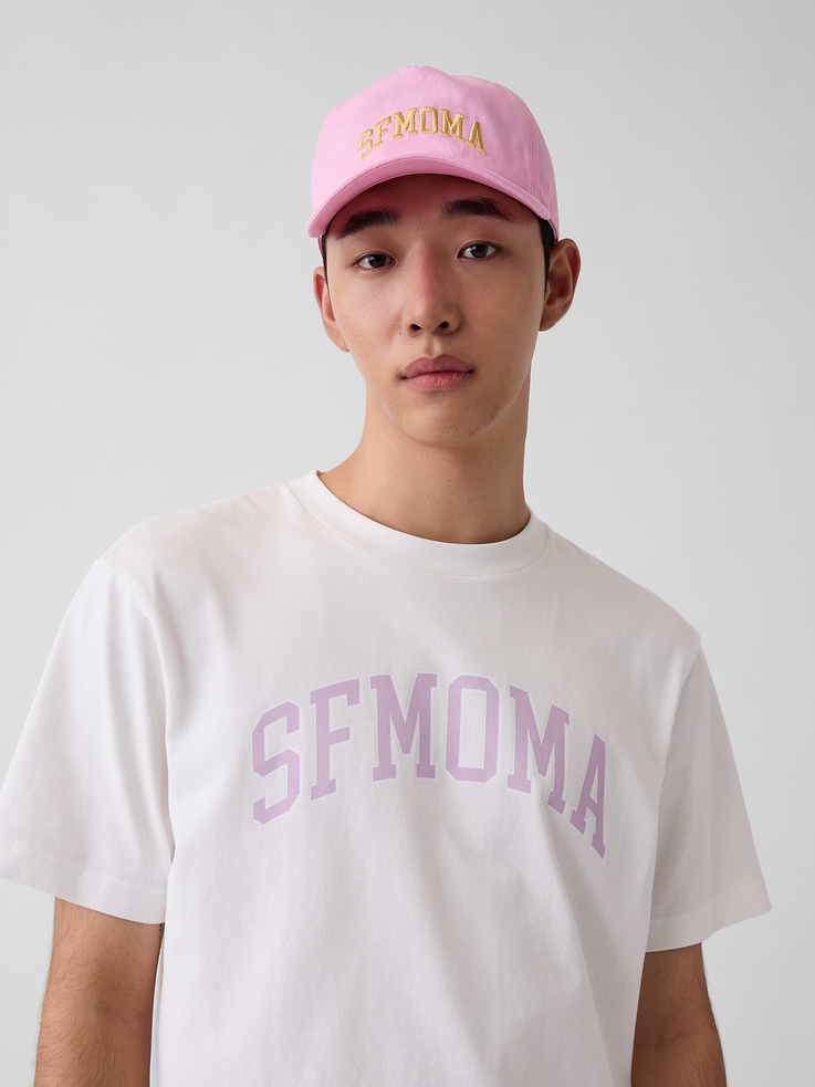 Image 1 of 5, Sturdy cotton baseball hat., Stitching at curved brim., Embroidered SFMOMA arch logo at front., Adjustable closure at back., Product #1191149