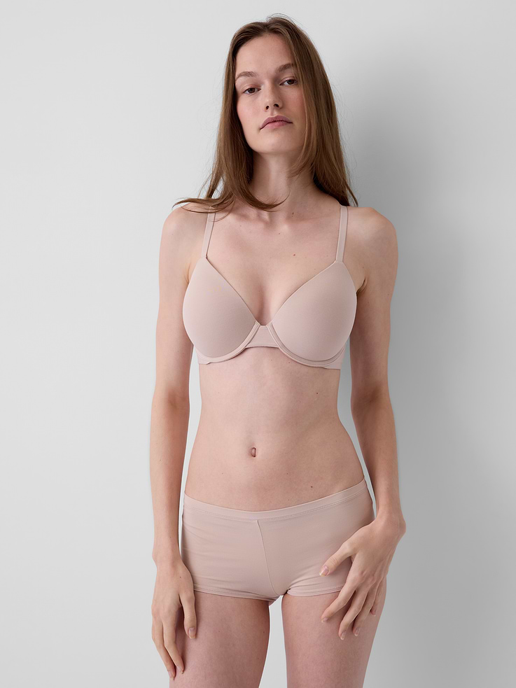 Image 1 of 7, A foundation of comfort — made exceptionally soft., Soft, lightweight stretch modal T-shirt bra., V-neck., Adjustable spaghetti straps., Adjustable hook-and-eye back closures at back., Shop more SoftMade Modal ., Product #909166