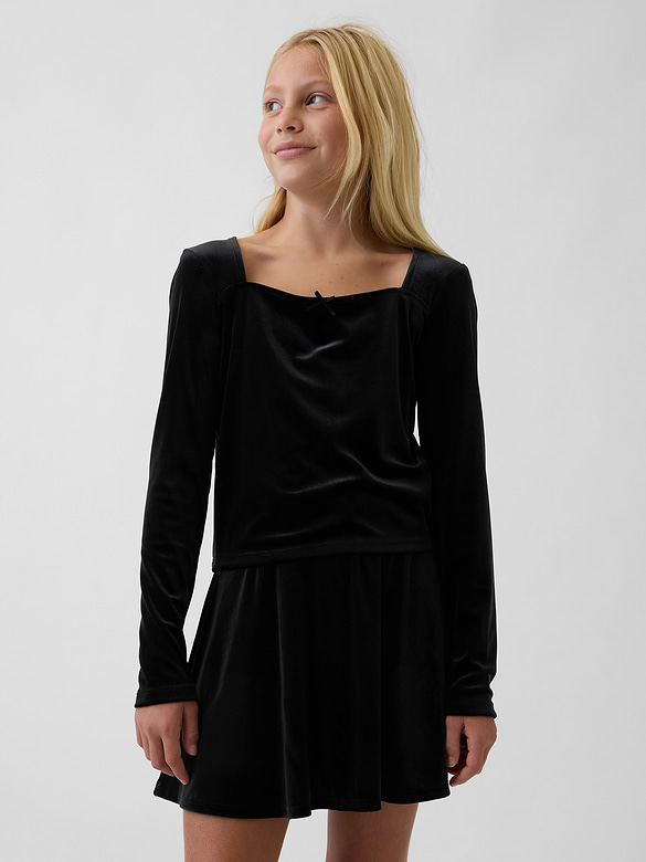 Kids Velour Square-Neck Top
