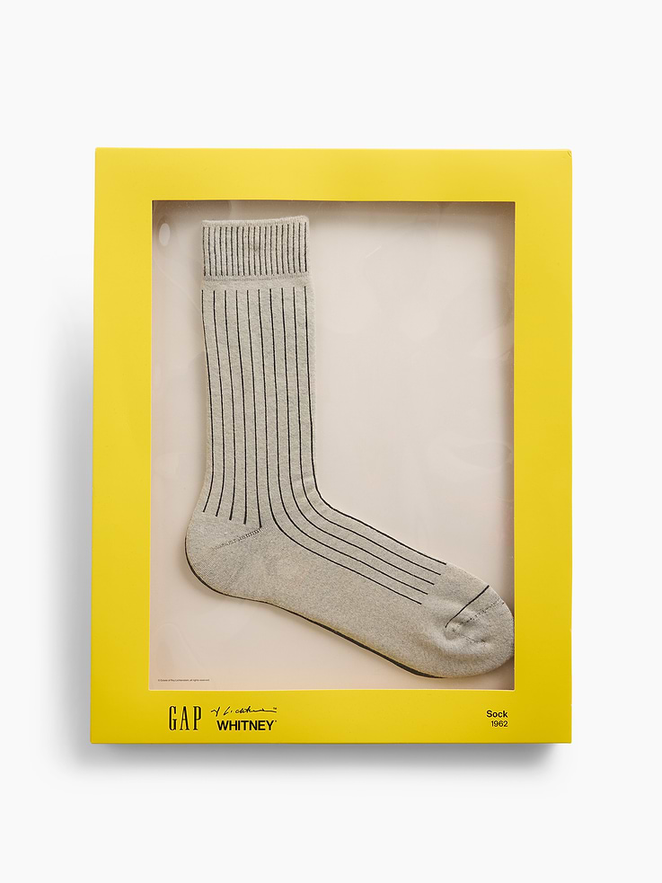 Image 1 of 3, Soft, stretch crew socks in box., Ribbed top., Reinforced toe and heel., Inspired by Roy Litchenstein's Sock ., Made with 20% recycled polyester. Compared to virgin materials, using recycled materials helps reduce resource use and waste., Product #1189427