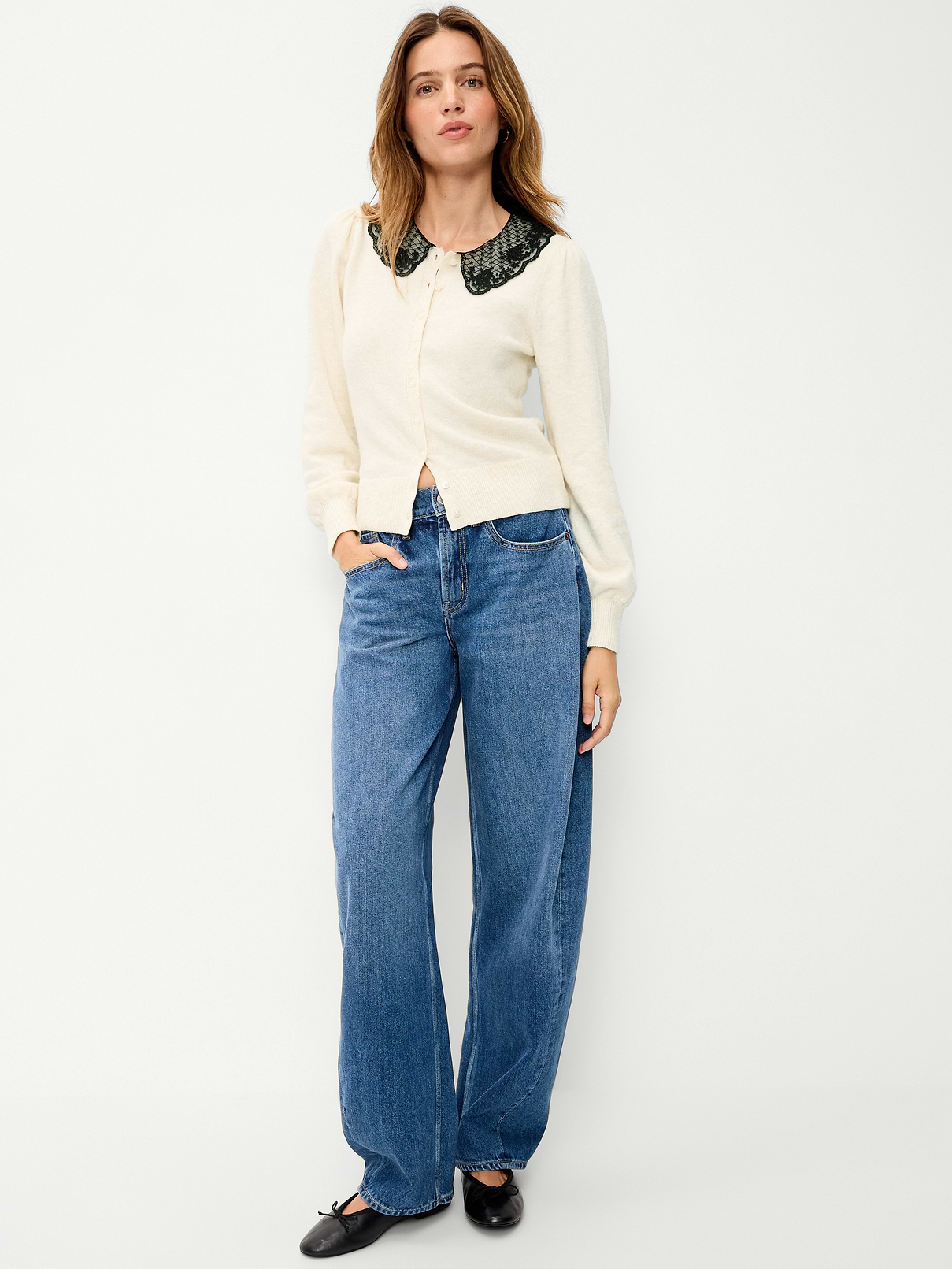 Image 3 of 3, SoSoft Lace-Collar Cardigan