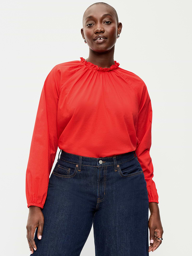 Image 5 of 9, Long-Sleeve Ruffle-Neck A-Line Top
