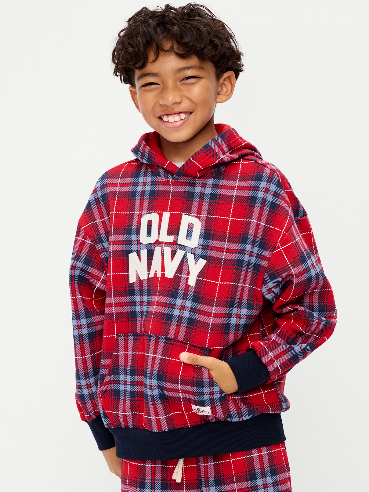 Image 1 of 3, built-in hood, long sleeves, drop shoulders, kangaroo pocket, logo graphic, banded hem, Product #1186706