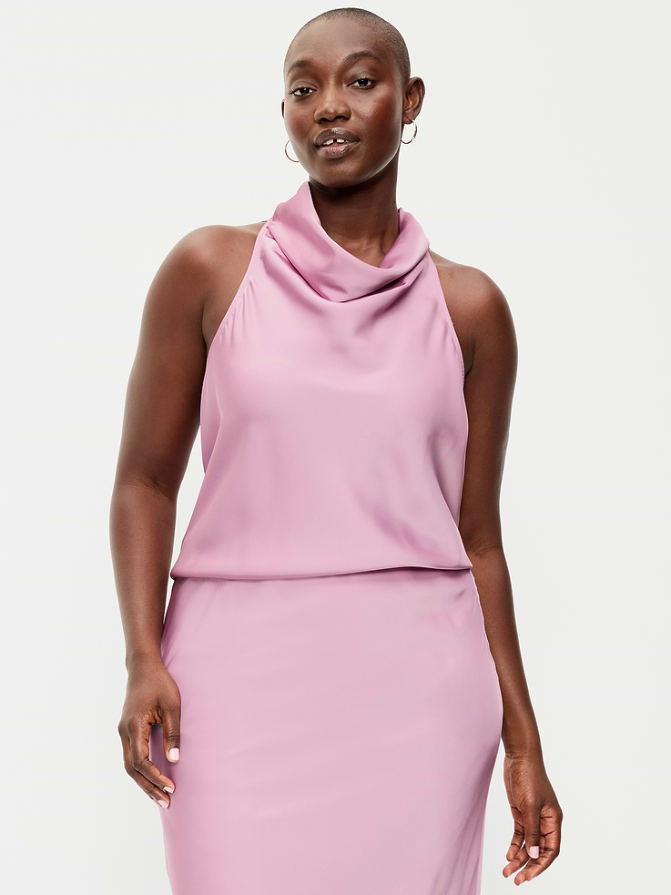 Image 2 of 6, Satin Cowl-Neck Tank Top