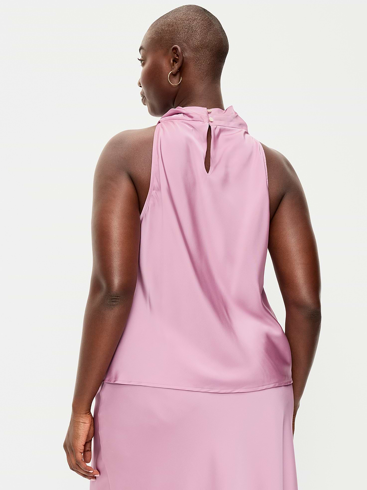 Image 3 of 6, Satin Cowl-Neck Tank Top