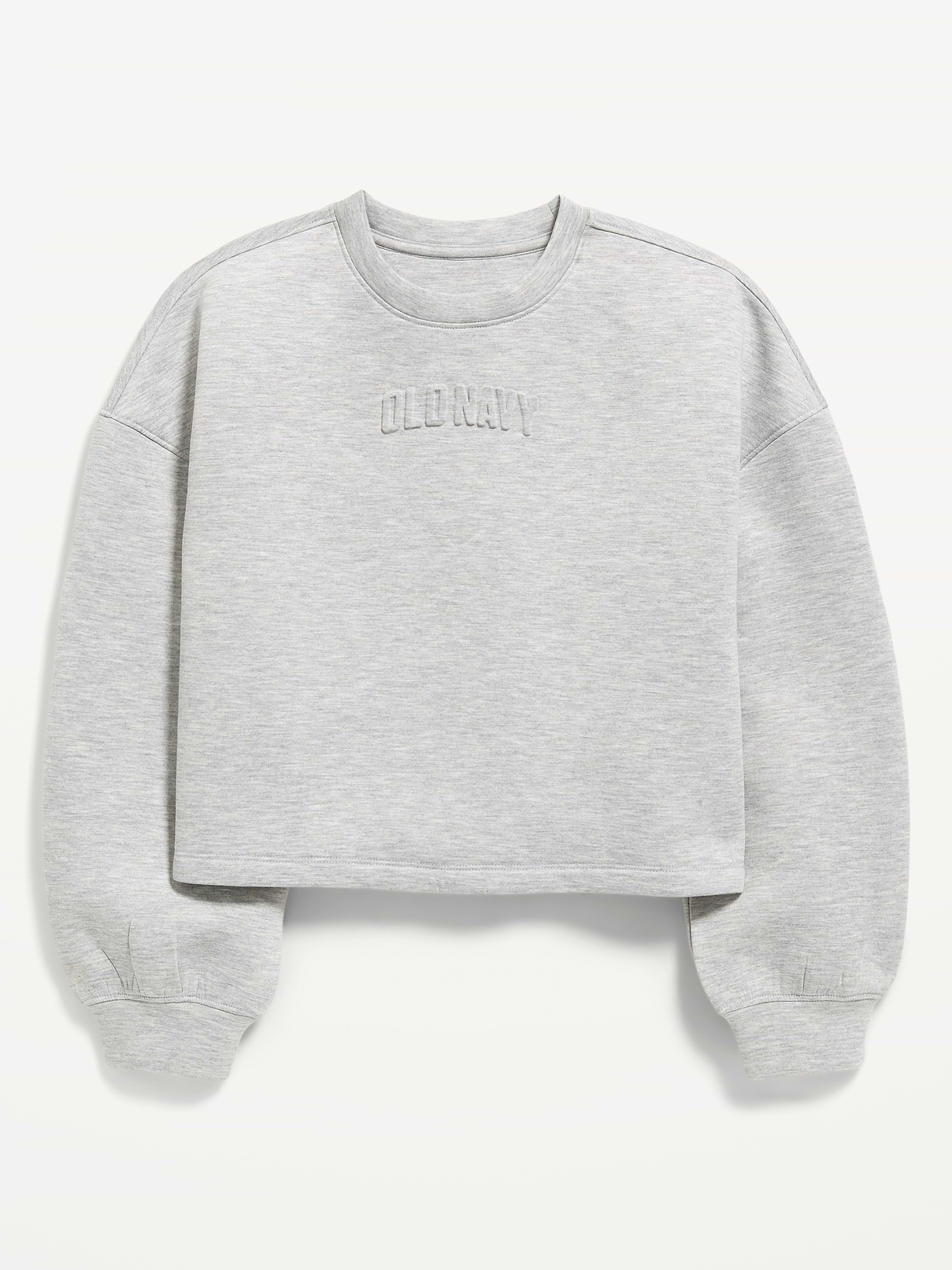 Image 1 of 1, Keep ‘em moving in Old Navy Sport's Bounce Fleece: Our signature smooth spacer fabric that keeps its shape., crew neck, long wide sleeves, drop shoulders, 4-way stretch, breathable, Product #1183751