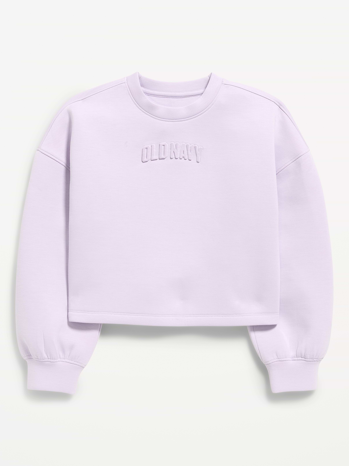 Image 1 of 1, Keep ‘em moving in Old Navy Sport's Bounce Fleece: Our signature smooth spacer fabric that keeps its shape., crew neck, long wide sleeves, drop shoulders, 4-way stretch, breathable, Product #1183750