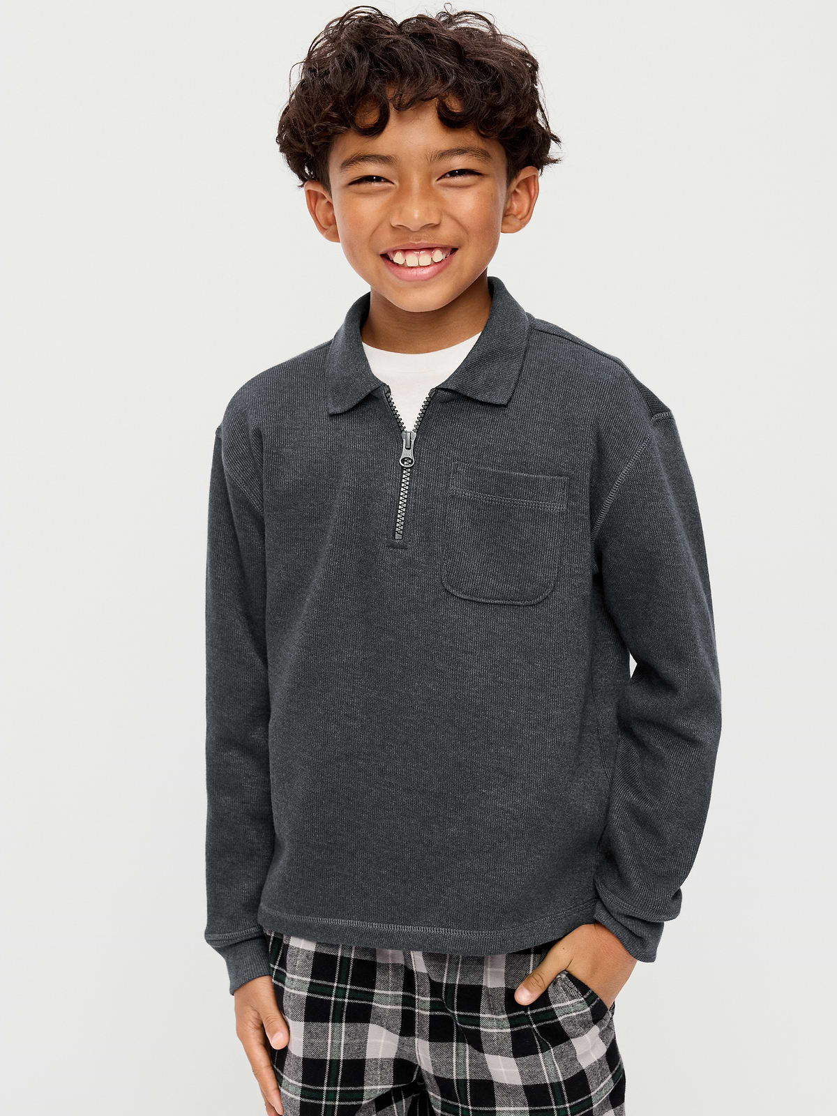 Collared Ribbed Quarter-Zip Sweater for Boys