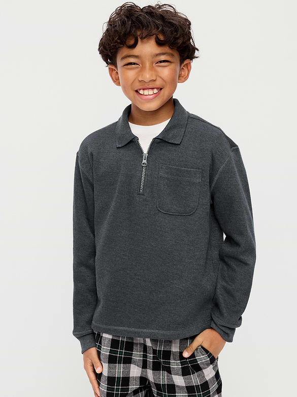 Collared Ribbed Quarter-Zip Sweater for Boys