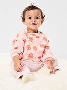 Image 1 of 4, crew neck, long sleeves, cinched hem, coordinating pants, elasticized waistband, wide leg, decorative bow and side slits at hem, Product #908433