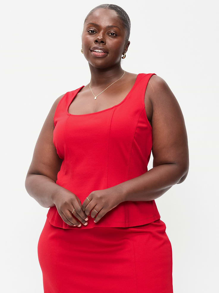 Image 5 of 6, Square-Neck Ponte Peplum Tank Top