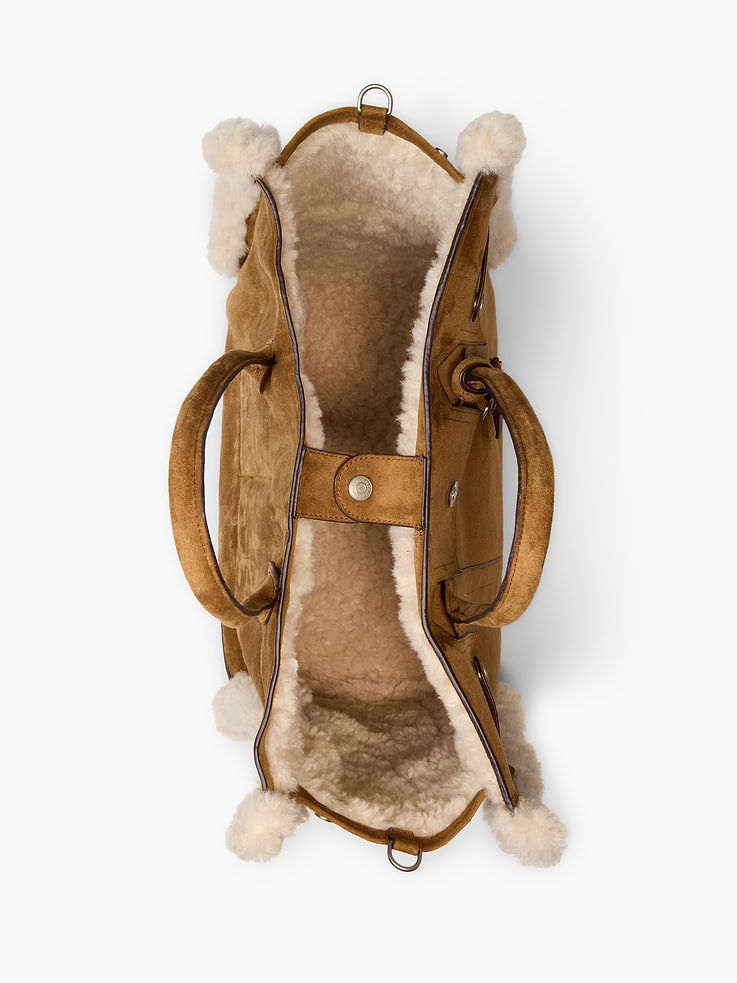 Image 7 of 7, Large Sherpa-Lined Vegan Suede Five Pocket Tote