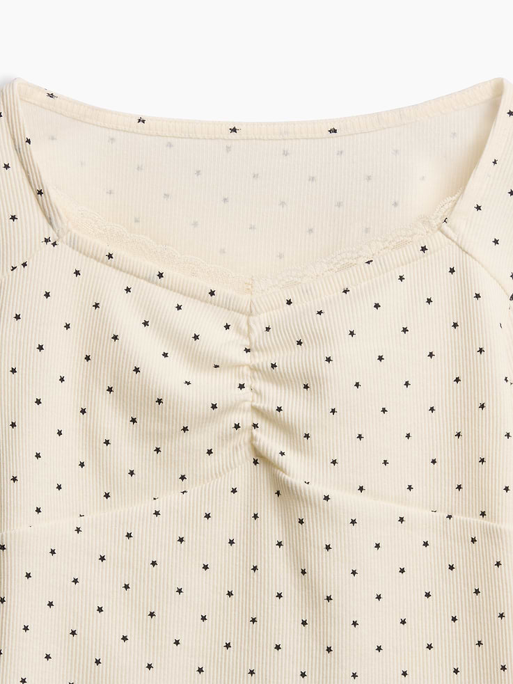 Image 3 de 4, T-shirt côtelé à décolleté en cœur à garniture en dentelle pour Enfant