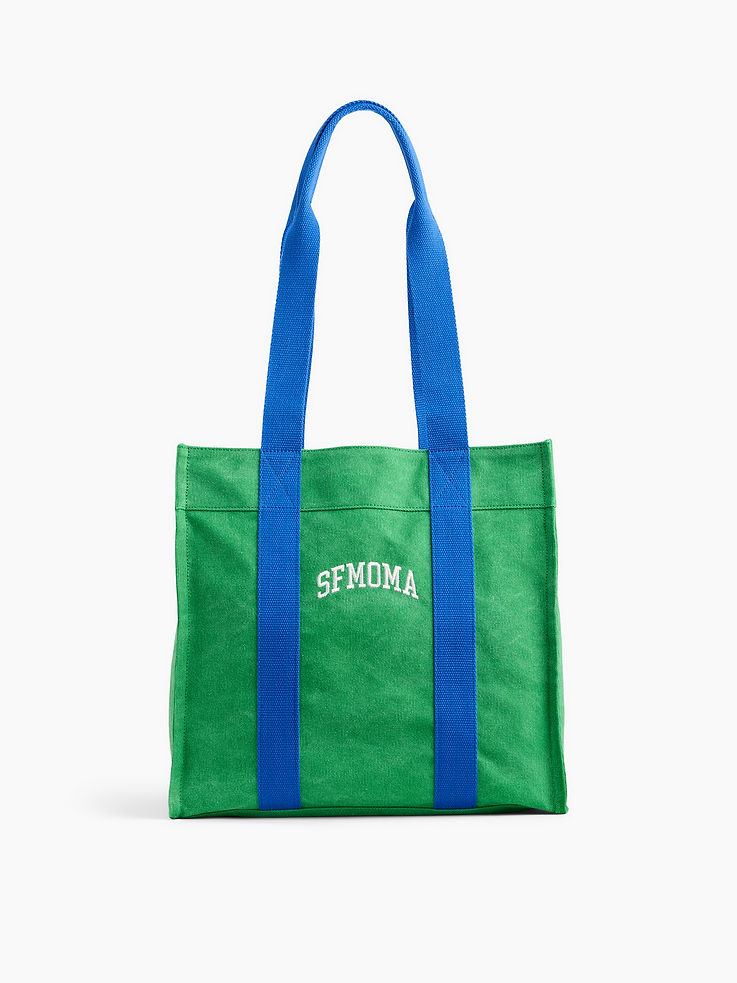 Image 1 of 5, Sturdy cotton canvas tote bag, Should straps at top., Embroidered SFMOMA logo at front., Allover colorblock detailing., Slip pocket inside., Product #1191148