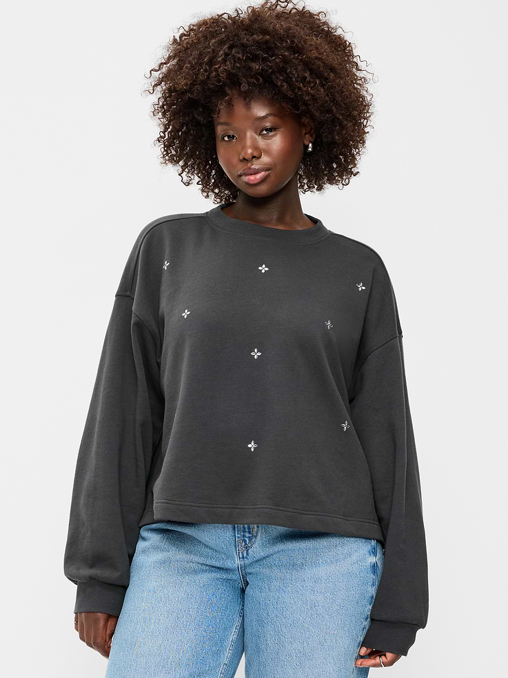 Image 2 of 5, Fleece Crew-Neck Embellished Top